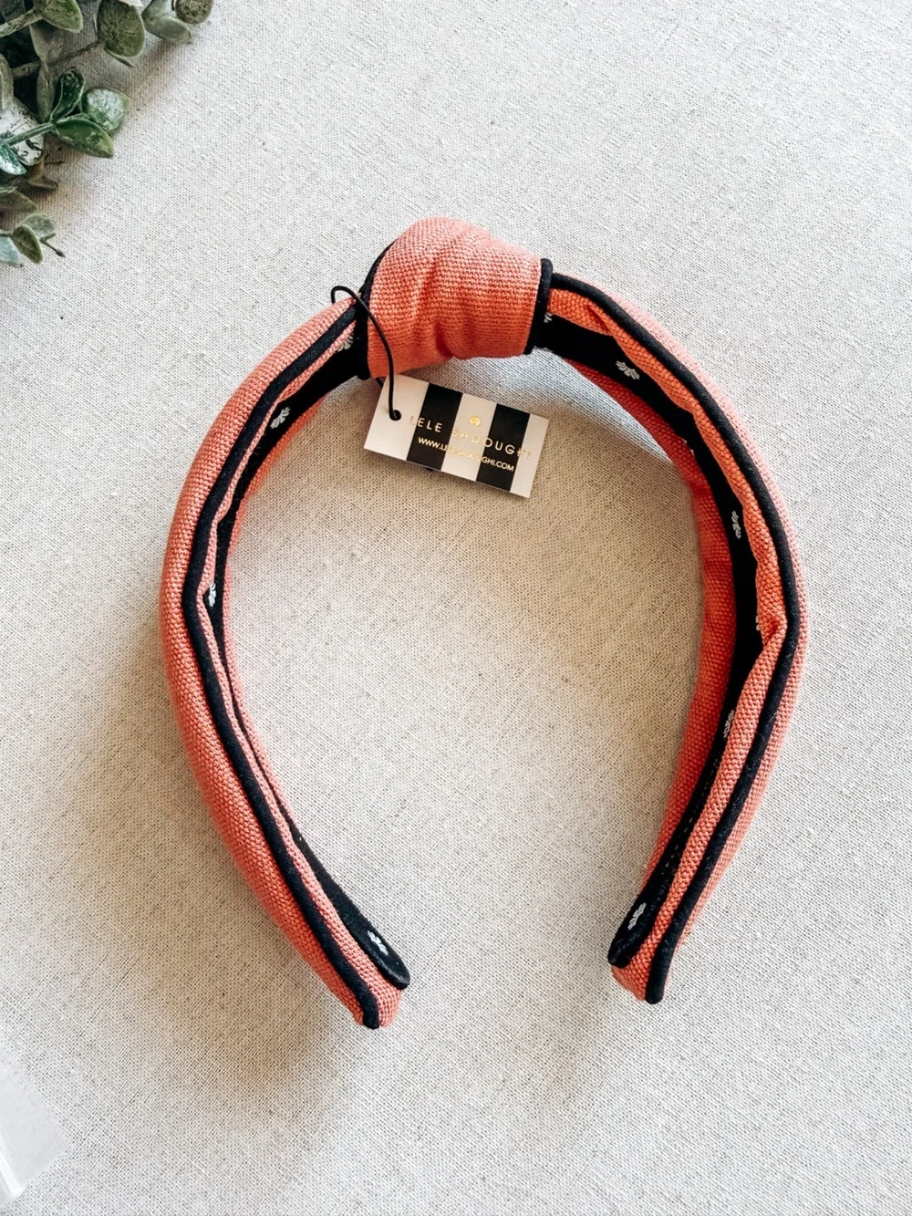 Lele Sadoughi Piping Trim Slim Knotted Headband Rose Clay NWT